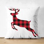 - Suet-K10195-Gorsel - Realhomes Çift Taraflı Ekose Geyik Tasarımlı Dijital Baskılı Modern Süet Yastık Kırlent Kılıfı Realhomes