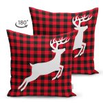 - Suet-K10196-Gorsel-1 - Realhomes Çift Taraflı Ekose Zemin Geyik Tasarımlı Dijital Baskılı Dekoratif Süet Yastık Kırlent Kılıfı Realhomes