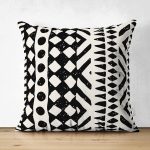 Çift Taraflı Siyah Beyaz İskandinav Desen Tasarımlı Dijital Baskılı Dekoratif Süet Yastık Kırlent Kılıfı Realhomes