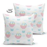 Realhomes Çift Taraflı Uçan Balon Motifli Özel Tasarım Dijital Baskılı Modern Süet Yastık Kırlent Kılıfı Realhomes