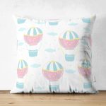 Realhomes Çift Taraflı Uçan Balon Motifli Özel Tasarım Dijital Baskılı Modern Süet Yastık Kırlent Kılıfı Realhomes