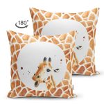 Çift Taraflı Beyaz Zemin Zürafa Desenli Dijital Baskılı Modern Süet Yastık Kırlent Kılıfı Realhomes