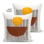 Çift Taraflı Çizgili Güneş Tasarımlı Dijital Baskılı Modern Süet Yastık Kırlent Kılıfı Realhomes