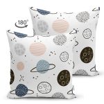 Realhomes Çift Taraflı Gezegen Çizimli Özel Tasarım Dijital Baskılı Modern Süet Yastık Kırlent Kılıfı Realhomes