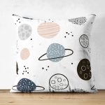 Realhomes Çift Taraflı Gezegen Çizimli Özel Tasarım Dijital Baskılı Modern Süet Yastık Kırlent Kılıfı Realhomes