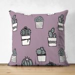 - Suet-K10217-Gorsel - Realhomes Çift Taraflı Açık Mor Zeminli Kaktüs Tasarımlı Dijital Baskılı Modern Süet Yastık Kırlent Kılıfı Realhomes