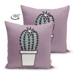 Çift Taraflı Açık Mor Zemin Sade Kaktüs Tasarımlı Dijital Baskılı Dekoratif Süet Yastık Kırlent Kılıfı Realhomes