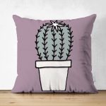 Çift Taraflı Açık Mor Zemin Sade Kaktüs Tasarımlı Dijital Baskılı Dekoratif Süet Yastık Kırlent Kılıfı Realhomes