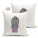 Çift Taraflı Krem Zemin Sade Kaktüs Motifli Dijital Baskılı Dekoratif Süet Yastık Kırlent Kılıfı Realhomes