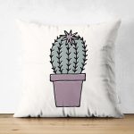 Çift Taraflı Krem Zemin Sade Kaktüs Motifli Dijital Baskılı Dekoratif Süet Yastık Kırlent Kılıfı Realhomes