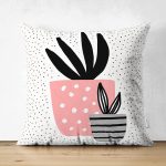 Çift Taraflı Krem Kumlama Zemin Vazo Desenli Dijital Baskılı Modern Süet Yastık Kırlent Kılıfı Realhomes