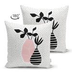 Çift Taraflı Krem Kumlama Zemin Vazo Desenli Dijital Baskılı Dekoratif Süet Yastık Kırlent Kılıfı Realhomes