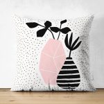 Çift Taraflı Krem Kumlama Zemin Vazo Desenli Dijital Baskılı Dekoratif Süet Yastık Kırlent Kılıfı Realhomes