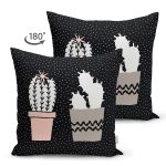 Çift Taraflı Siyah Kumlama Zemin Kaktüs Tasarımlı Dijital Baskılı Modern Süet Yastık Kırlent Kılıfı Realhomes