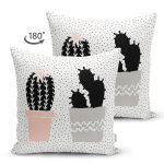 Çift Taraflı Krem Kumlama Zemin Kaktüs Tasarımlı Dijital Baskılı Dekoratif Süet Yastık Kırlent Kılıfı Realhomes