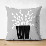 - Suet-K10234-Gorsel - Realhomes Çift Taraflı Gri Zemin Vazo Tasarımlı Dijital Baskılı Dekoratif Süet Yastık Kırlent Kılıfı Realhomes