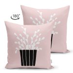 Çift Taraflı Pembe Zemin Vazo Desenli Dijital Baskılı Modern Süet Yastık Kırlent Kılıfı Realhomes