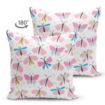 - patterreal - Realhomes Realhomes Çift Taraflı Kelebek Çizimli Özel Tasarım Dijital Baskılı Modern Süet Yastık Kırlent Kılıfı Realhomes