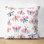 - patterreal - Realhomes Realhomes Çift Taraflı Kelebek Çizimli Özel Tasarım Dijital Baskılı Modern Süet Yastık Kırlent Kılıfı Realhomes