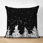 - Suet-K10242-Gorsel - Realhomes Çift Taraflı Siyah Zemin Beyaz Çam Ağacı Desenli Dijital Baskılı Dekoratif Süet Yastık Kırlent Kılıfı Realhomes