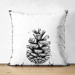 Çift Taraflı Karakalem Kozalak Tasarımlı Dijital Baskılı Modern Süet Yastık Kırlent Kılıfı Realhomes