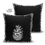Çift Taraflı Siyah Beyaz Kozalak Motifli Dijital Baskılı Dekoratif Süet Yastık Kırlent Kılıfı Realhomes