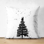 - Suet-K10245-Gorsel - Realhomes Çift Taraflı Siyah Beyaz Çam Ağacı Desenli Dijital Baskılı Modern Süet Yastık Kırlent Kılıfı Realhomes