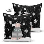 Çift Taraflı Siyah Kar Taneli Zemin Hediye Paketleri Desenli Dijital Baskılı Modern Süet Yastık Kırlent Kılıfı Realhomes