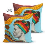 Çift Taraflı Etnik Türbanlı Afrika Kadın Tasarımlı Dijital Baskılı Dekoratif Süet Yastık Kırlent Kılıfı Realhomes