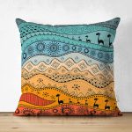 Çift Taraflı Etnik Desen Tasarımlı Dijital Baskılı Modern Süet Yastık Kırlent Kılıfı Realhomes