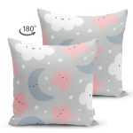 Realhomes Çift Taraflı Renkli Bulutlar Arasında Ay Yıldız Tasarımlı Dijital Baskılı Modern Süet Yastık Kırlent Kılıfı Realhomes