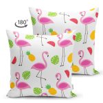 Realhomes Çift Taraflı Merve Çizimleri Arasında Flamingo Tasarımlı Dijital Baskılı Modern Süet Yastık Kırlent Kılıfı Realhomes