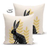 - Suet-K10287-Gorsel-1 - Realhomes Çift Taraflı Tavşan Silüetli Özel Tasarım Dijital Baskılı Modern Süet Yastık Kırlent Kılıfı Realhomes