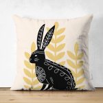 - Suet-K10287-Gorsel - Realhomes Çift Taraflı Tavşan Silüetli Özel Tasarım Dijital Baskılı Modern Süet Yastık Kırlent Kılıfı Realhomes