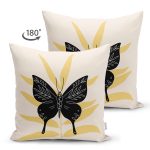 - Suet-K10288-Gorsel-1 - Realhomes Çift Taraflı Kelebek Silüetli Özel Tasarım Dijital Baskılı Dekoratif Süet Yastık Kırlent Kılıfı Realhomes
