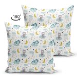 - Печать - Realhomes Realhomes Çift Taraflı Mavi Bulutlar Üstünde Sevimli Ayı Motifli Özel Tasarım Dijital Baskılı Modern Süet Yastık Kırlent Kılıfı Realhomes