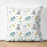 - Печать - Realhomes Realhomes Çift Taraflı Mavi Bulutlar Üstünde Sevimli Ayı Motifli Özel Tasarım Dijital Baskılı Modern Süet Yastık Kırlent Kılıfı Realhomes