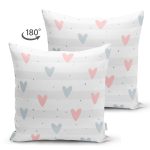 Realhomes Çift Taraflı Mint Yeşili Çizgiler Üzerine Kalp Motifli Özel Tasarım Dijital Baskılı Modern Süet Yastık Kırlent Kılıfı Realhomes