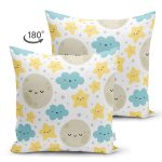 - Print - Realhomes Realhomes Çift Taraflı Renkli Bulut Ay Tasarımlı Dijital Baskılı Modern Süet Yastık Kırlent Kılıfı Realhomes