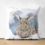 - Suet-K10340-Gorsel - Realhomes Çift Taraflı Tavşan Çizimli Özel Tasarım Dijital Baskılı Dekoratif Süet Yastık Kırlent Kılıfı Realhomes