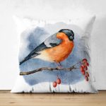 - Suet-K10341-Gorsel - Realhomes Çift Taraflı Suluboya Çizimli Şakrak Kuşu Özel Tasarım Dijital Baskılı Modern Süet Yastık Kırlent Kılıfı Realhomes