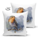 Çift Taraflı Suluboya Çizimli Kuş Tasarımlı Dijital Baskılı Dekoratif Süet Yastık Kırlent Kılıfı Realhomes
