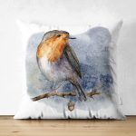Çift Taraflı Suluboya Çizimli Kuş Tasarımlı Dijital Baskılı Dekoratif Süet Yastık Kırlent Kılıfı Realhomes