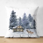 - Suet-K10344-Gorsel - Realhomes Çift Taraflı Kış Temalı Suluboya Özel Tasarım Dijital Baskılı Dekoratif Süet Yastık Kırlent Kılıfı Realhomes