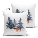 - Suet-K10345-Gorsel-1 - Realhomes Çift Taraflı Suluboya Çizimli Geyik Tasarımlı Dijital Baskılı Modern Süet Yastık Kırlent Kılıfı Realhomes