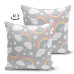 - Print - Realhomes Realhomes Çift Taraflı Gri Zeminde Gökkuşağı Tasarımlı Dijital Baskılı Modern Süet Yastık Kırlent Kılıfı Realhomes