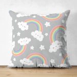 - Print - Realhomes Realhomes Çift Taraflı Gri Zeminde Gökkuşağı Tasarımlı Dijital Baskılı Modern Süet Yastık Kırlent Kılıfı Realhomes