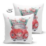 Çift Taraflı Christmas Temalı Araba Tasarımlı Dijital Baskılı Modern Süet Yastık Kırlent Kılıfı Realhomes