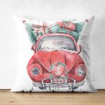 Çift Taraflı Christmas Temalı Araba Tasarımlı Dijital Baskılı Modern Süet Yastık Kırlent Kılıfı Realhomes
