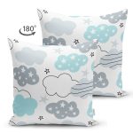 - merry christmas - Realhomes Realhomes Çift Taraflı Açık Mavi Bulut Motifli Özel Tasarım Dijital Baskılı Modern Süet Yastık Kırlent Kılıfı Realhomes